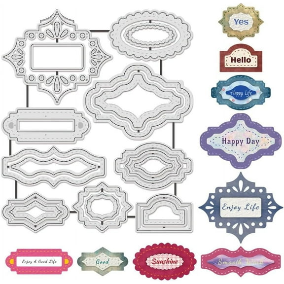 1Pcs Tags Lable Frame Cutting Dies Stencils Carbon Steel Embossing Template Border Background Metal Die Cuts for Card Making DIY Scrapbooking Photo Album Paper Card Decor