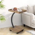 thumbnail image 3 of Bureau d'Ordinateur Portable Roulant en Forme de C à 2 Niveaux avec Roulettes, Table de Chevet Mobile Gain de Place avec Roulettes Verrouillables, Support d'Ordinateur Compact pour Canapé et Petits Espaces, Bois Naturel/blanc/noyer, 3 of 7