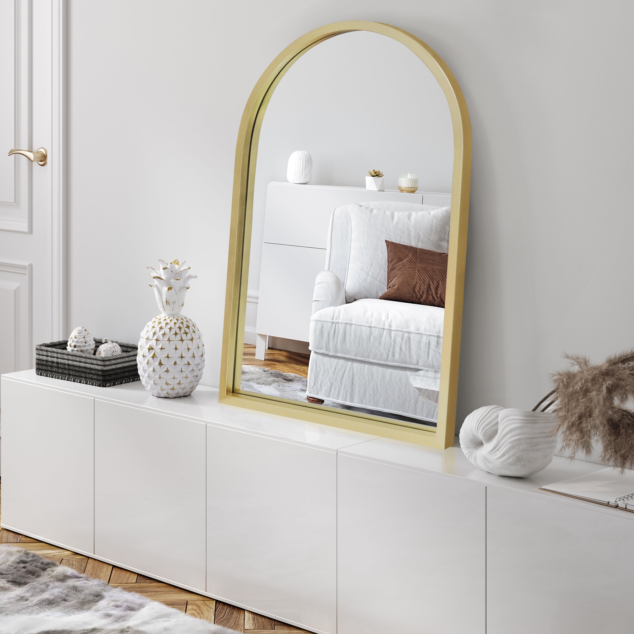 Americanflat - 20x30 Gold Framed Curved Arched Mirror for Bedroom Living Room Bathroom