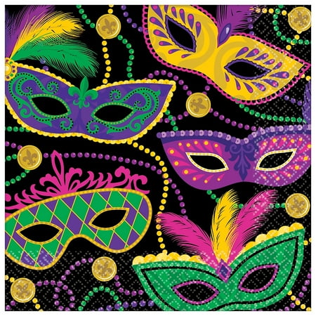 Amscan Mardi Gras Masks Beverage Napkin 16 per Pack 5/Pack (501901)