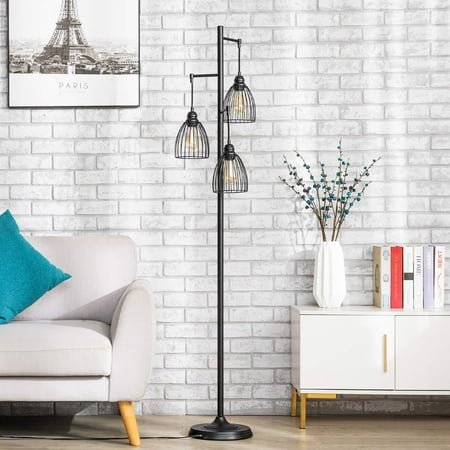 169cm Industrial Floor Lamp With 3 Hanging Lights Bulbs Included Black Canada 169cm Industrial Floor Lamp With 3, Hanging Floor Lamps For Living Room