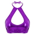 thumbnail image 1 of RUNQHUI Women's Shiny Metallic Keyhole Crop Top Halter Backless Rave Bandeau Vest Bra Clubwear Purple One Size, 1 of 6