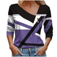 thumbnail image 3 of DDAPJ pyju Fall Tops for Women Trendy Casual V Neck Long Sleeve Shirts Geometric Graphic Print T Shirt Ofertas Prime Purple XXL, 3 of 6
