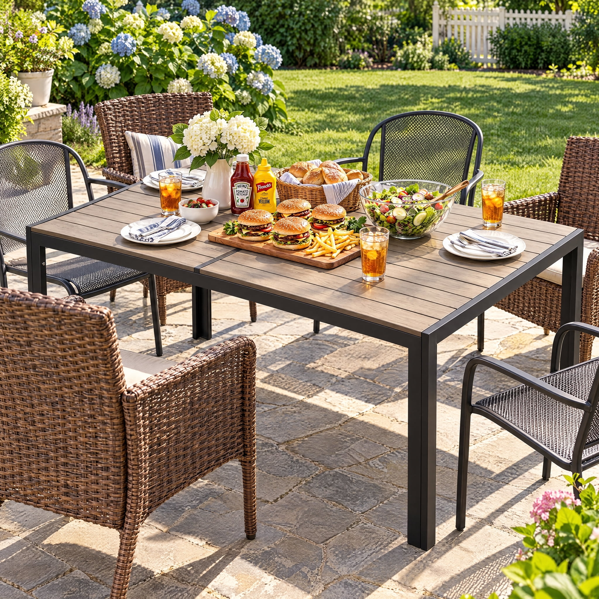 Lacoo Outdoor Dining Table, 59" x 36" 6‑Person Patio Table, Weather Resistant Rectangular Patio Dining Table for Backyard Garden Deck