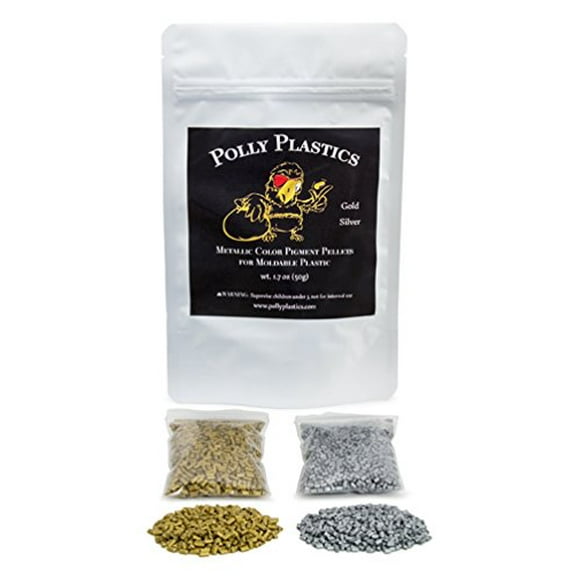Polly Plastics Metallic Color Pellets for Moldable Plastic. Gold and Silver.
