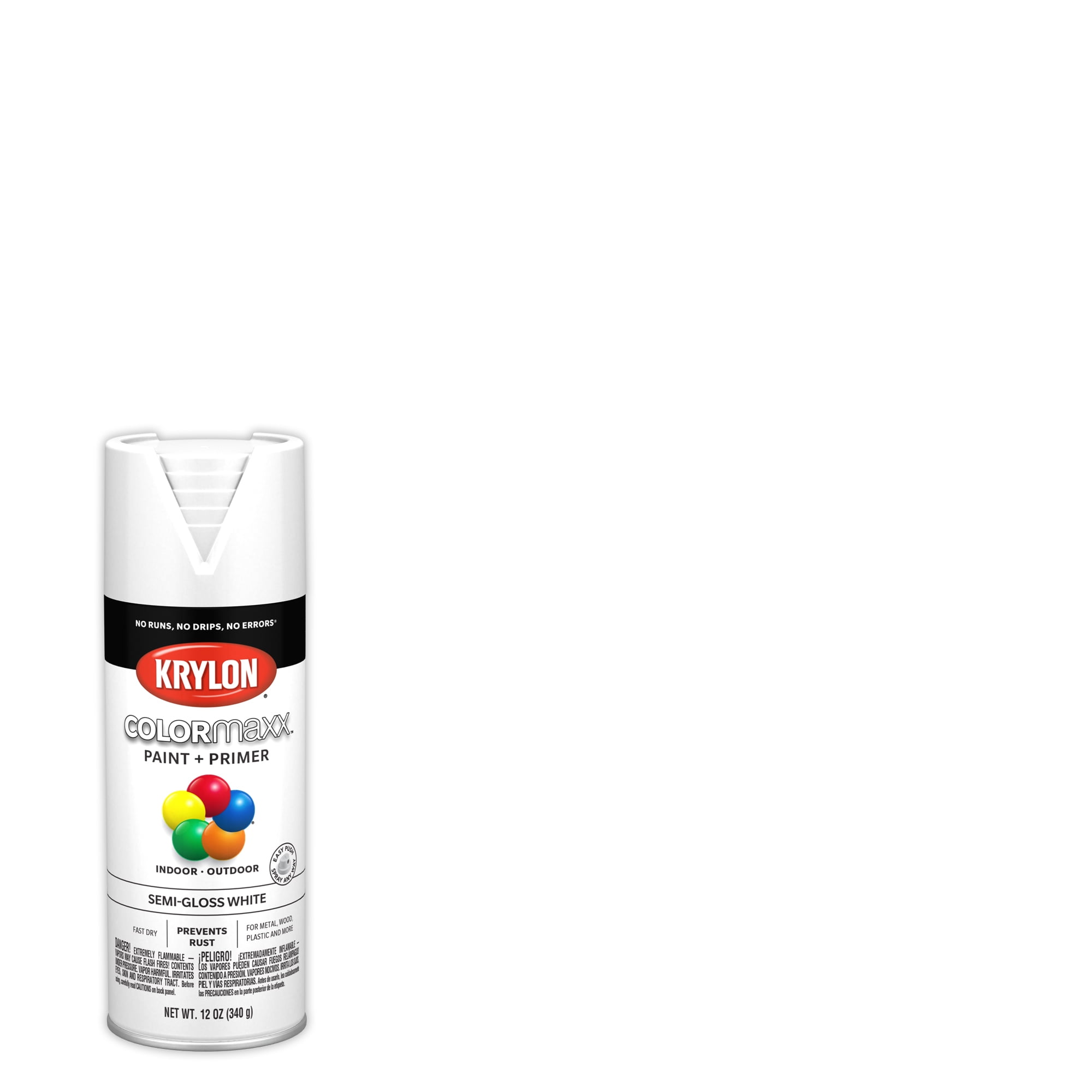 Krylon COLORmaxx Paint + Primer Spray Paint, Semi-Gloss, White, 12 oz