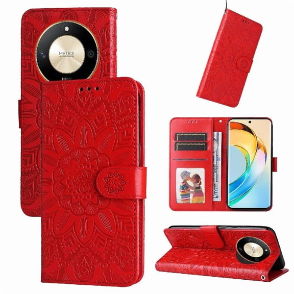 Funda tipo cartera GANGXUN para Honor Magic 6 Lite , diseño girasol, cuero PU, soporte, cierre magnético, tarjetero