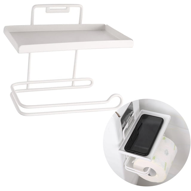 DEEPCRAFF Double Layer Toilet Paper Holder in White Stainless Steel with Top Shelf for Storage