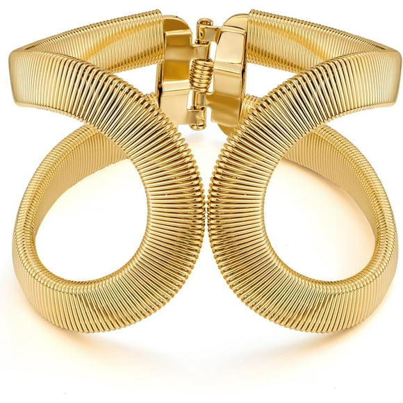 shiyou-Chunky Cuff Bracelets for Women Multi-layer Cross Wire Open Bangle Bracelet Adjustable Chunky Wide Open Wrist Cuffs Wrap Bracelet Gold/White Gold