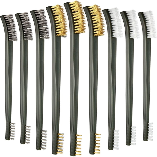 Juego de Mini Cepillos de Alambre de 9 Piezas Juego de Cepillos de Cerdas de Alambre para Rayar Pintura Óxida Limpiador de Metales Cepillo de Latón de Nylon de Acero para Limpieza Detallada Escoria