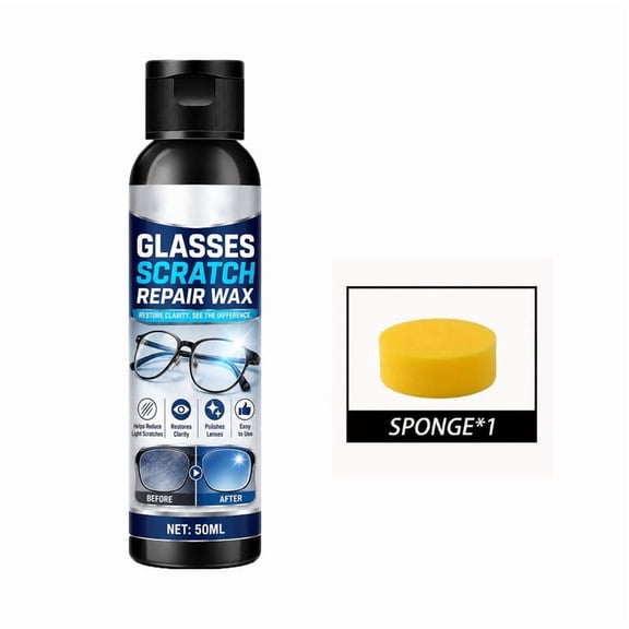 Eyeglass Lens Scratch Repair Wax, Glasses Scratch Remover Polish, Restore Clear Vision for Resin Lenses, with Sponge