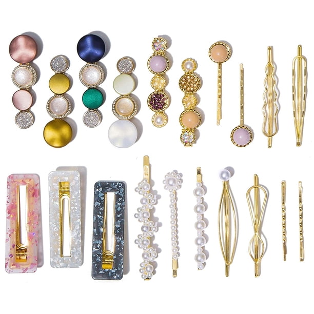 Juego de 20 pinzas para el cabello de macarrón, horquillas de perlas, pinzas para el cabello acrílicas y pasadores de metal para el cabello, accesorios para el cabello de moda para mujeres, niñas,
