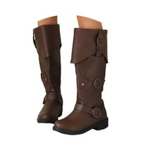 Mostsola Fold Over Motorcycle Boots for Women Vintage Buckle Pull on Riding Boots Mid Calf Booties