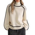 thumbnail image 2 of Women's Casual Round Neck Colorblock Pullover Sweater Loose Casual Long Sleeve Contrast Color Top for Fall and Winter, Comfortable and Fashionable, Ideal for Casual Use,Beige,Size L, 2 of 4