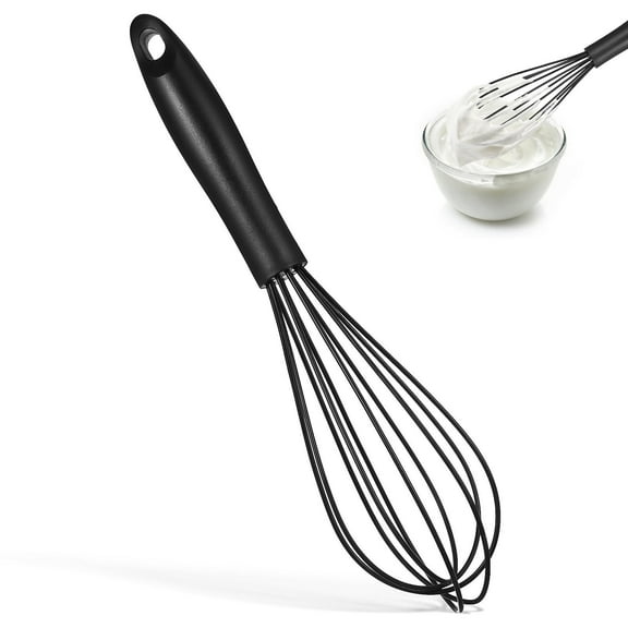 DRAFIDEEP Multi Functional Silicone Balloon Whisk in Black with Comfortable Grip for Kitchen Cooking