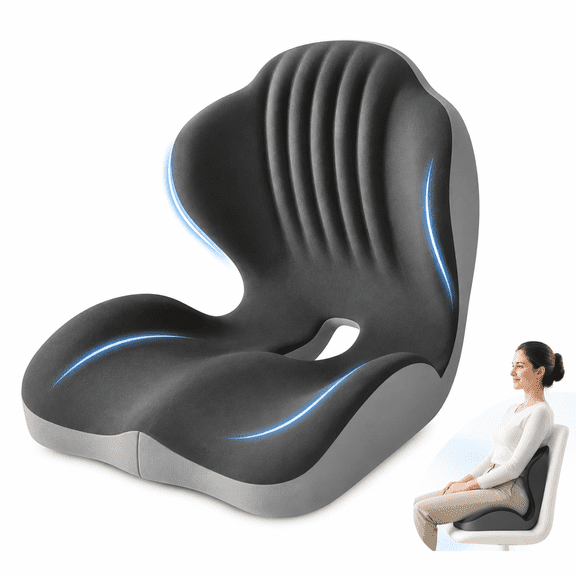 L-Shaped Memory Foam Seat and Lumbar Support Cushion, Black