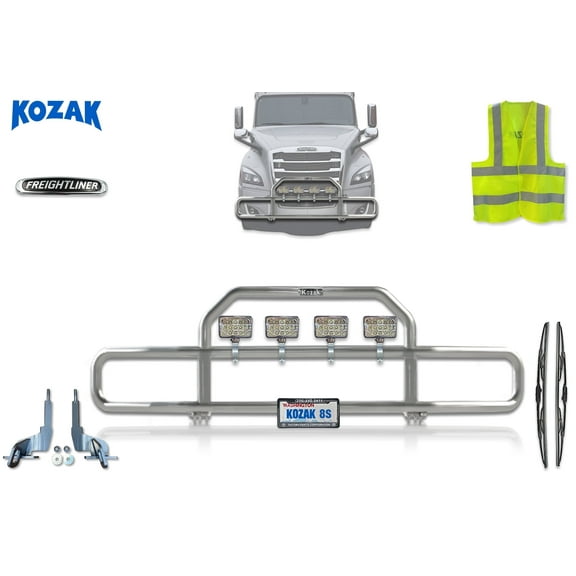 Kozak Grille Deer Brush Bumper Guard for Freightliner Cascadia 2018-2024 - Chrome (Aftermarket)