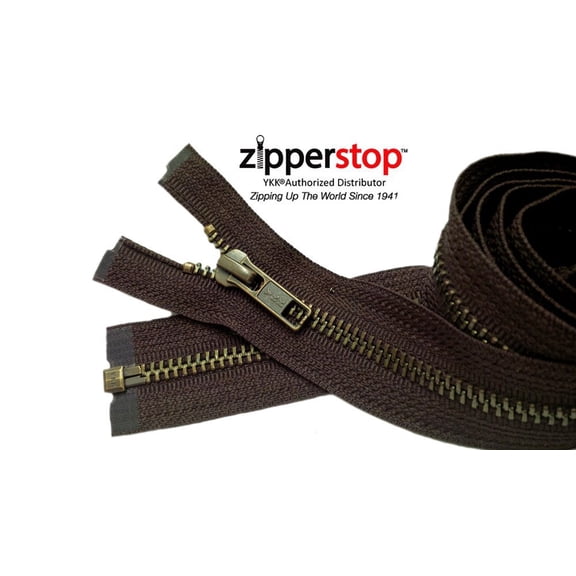 Zipperstop Wholesale Authorized Distributor Ykk 36" Inch Medium Weight Jacket Zipper Ykk #5 Antique Brass ~ Separating ~ 570 September Brown (1 Zipper/Pack) Crafter'S Special