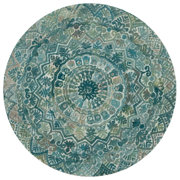 SAFAVIEH Marquee Georgiana Floral Area Rug, Aqua/Green, 6' x 6' Round
