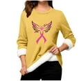 thumbnail image 2 of Uootdi Breast Cancer Awareness Women's Long Sleeve Shirt Sherpa Lined Sweatshirts for Women Thermal Gift Casual Fleece Pullove r Pink Ribbon Loungewear, 2 of 3