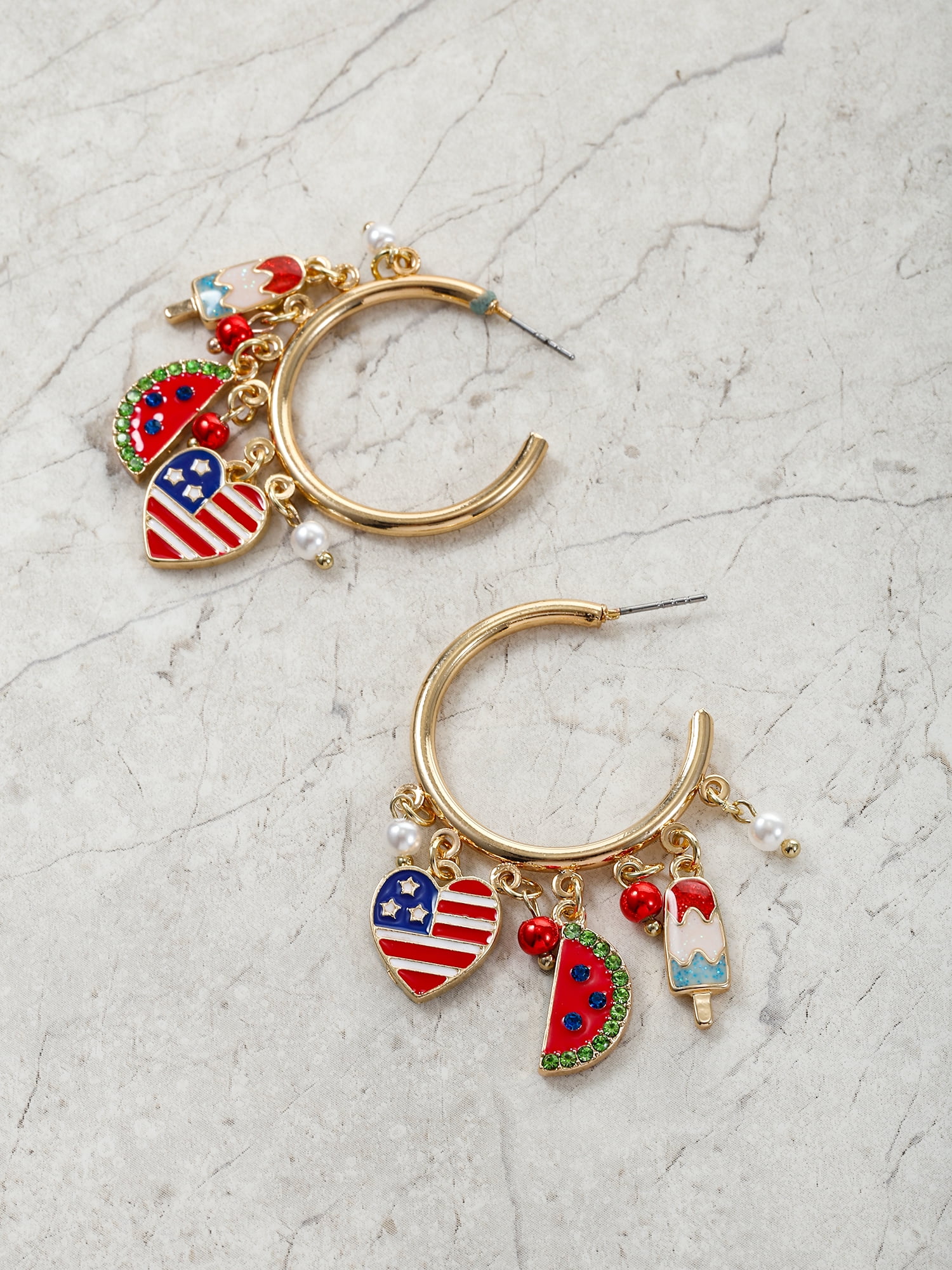 Way to Celebrate Americana Charmy Hoop, Goldtone Metal, 1 Pair