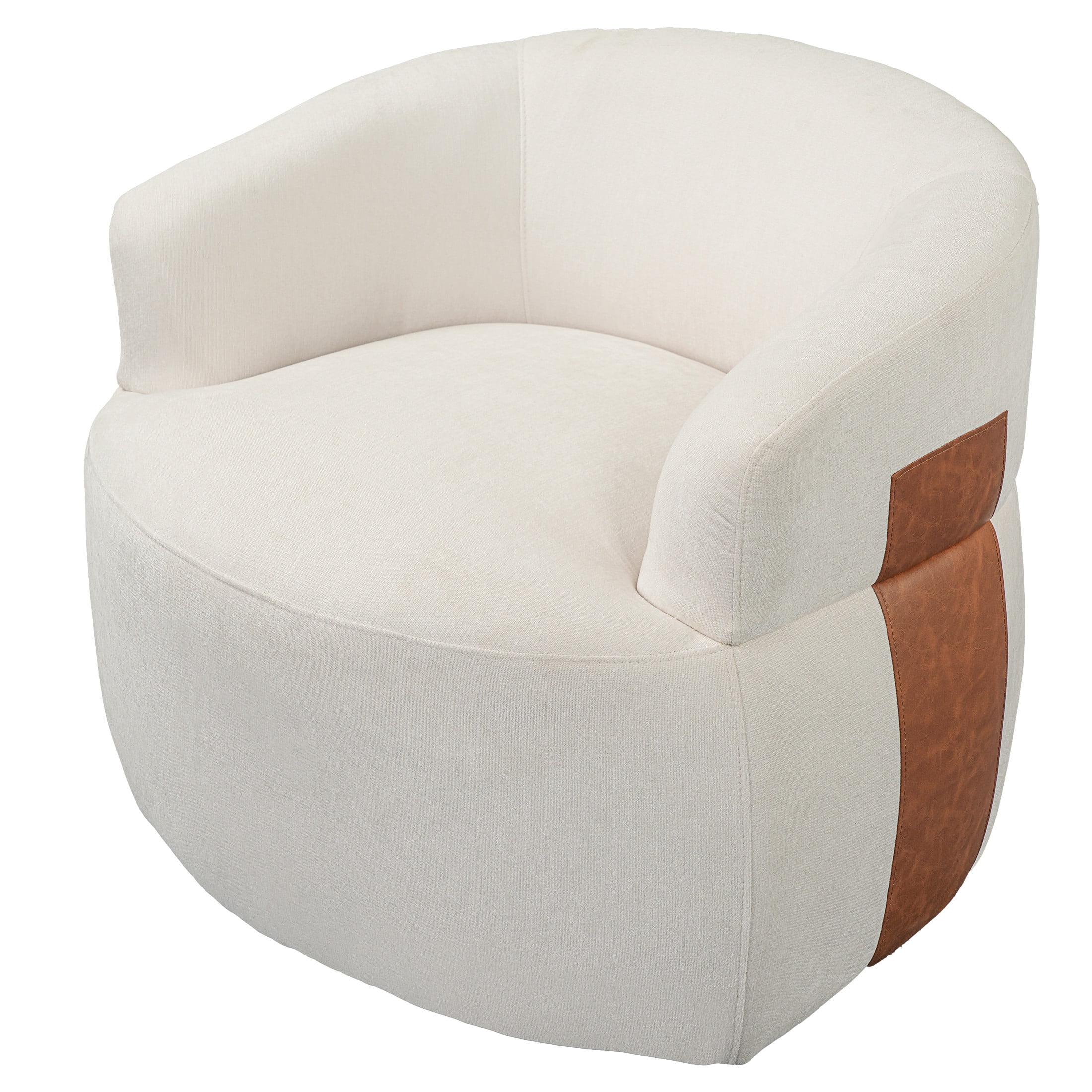 Christopher Knight Home Modern 360° Swivel Barrel Accent Chair, Polyester Fabric with Leather Accent, White, Set of 2