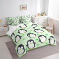 thumbnail image 3 of Manfei Kawaii Penguin Twin Bedding Sets 7-Piece for Kid, Antarctic Wildlife Animal Bedding Comforter Set, Cartoon Green Love Heart Sheet Sets, Microfiber Bedroom Decor, 3 of 7