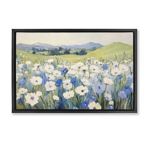 Stupell Industries Blue & White Daisies Black Framed Floater Canvas Wall Art, design by Petal Prints Design