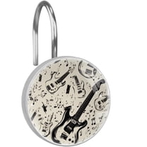 Music Notes and Guitars Shower Curtain Hooks Round Crystal Glass, Set of 12 Shower Curtain Rings - Shower Hooks for Curtain Shower Rings