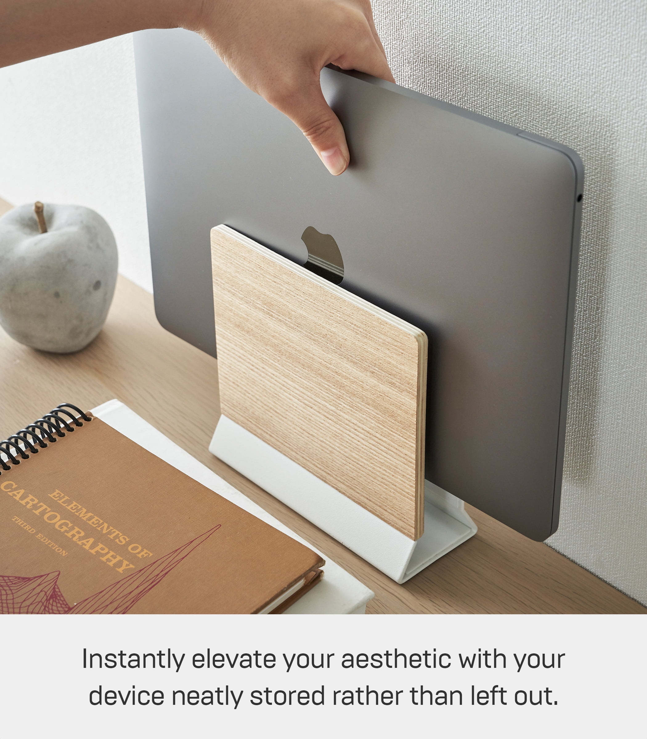 Yamazaki Home Slim Laptop Stand, Ash, Steel + Wood, No Assembly