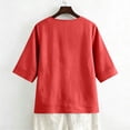 thumbnail image 6 of OIOLOYJM 3/4 Length Sleeve Womens Tops V Neck Cotton Linen 3 Button T Shirts Spring Summer Beach Casual Boho Vacation Tops Red L, 6 of 6