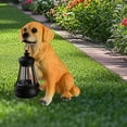 thumbnail image 1 of Estatua de resina para jardín con luz solar, encantadora escultura impermeable multiusos de golden retriever para porche, balcón, realista., 1 of 8