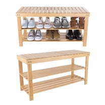 Bamboo Shoe Rack Bench with 2 Shelves-Eco-Friendly Natural Wood Seat Storage and Organization-For Bedroom, Entryway, Hallways, Closets by Lavish Home