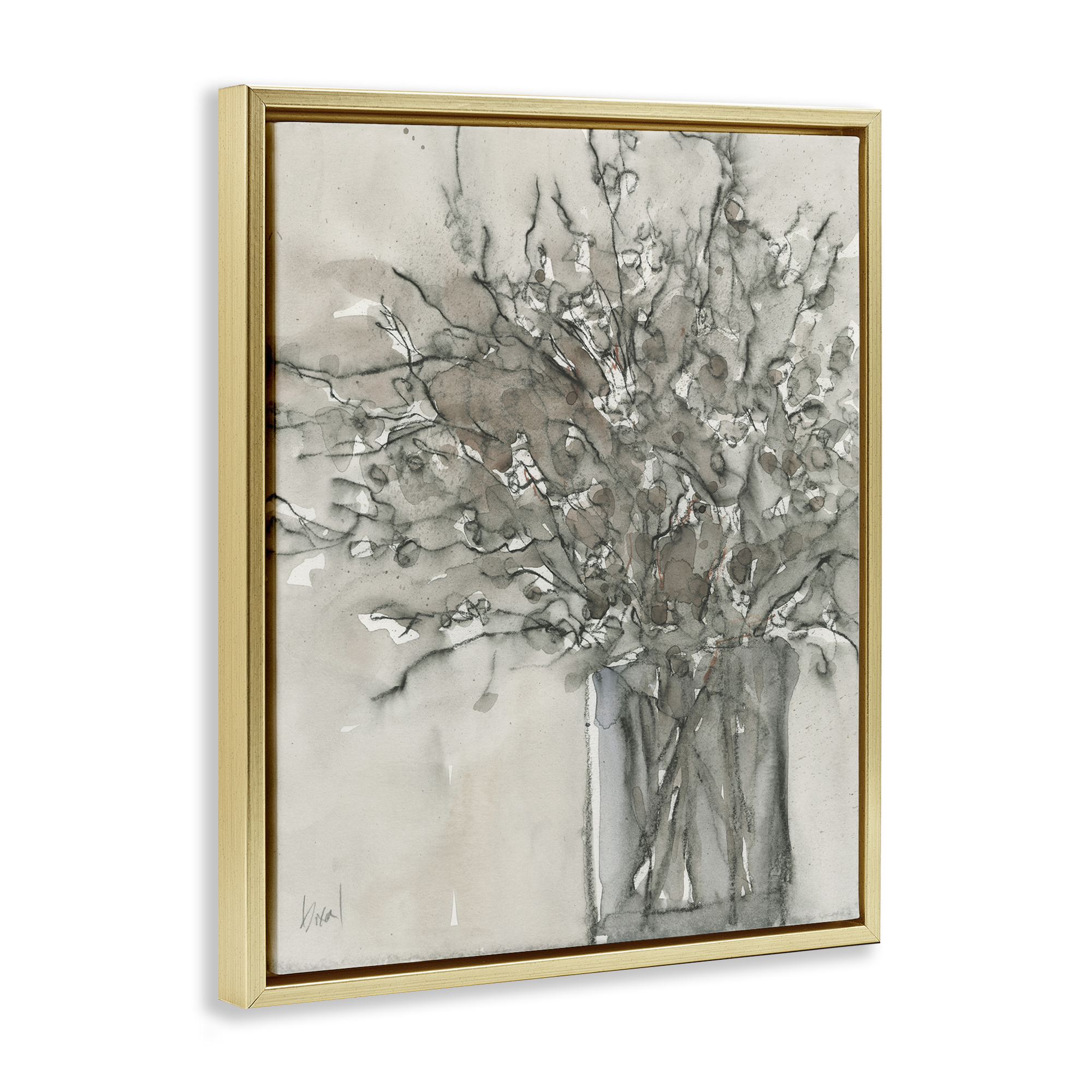 Stupell Industries Traditional Bouquet Drawing Plants & Flowers Painting Gold Floater Framed Canvas Art Print Wall Art, 17 x 21