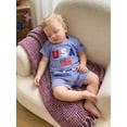 thumbnail image 6 of Cenuakty Boys' 4th of July Outfit 0-3 Set Letter Flag Embroidery Short Sleeve Crew Neck T-Shirt and Matching Shorts, 6 of 9