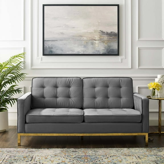 Modway Loft Gold Stainless Steel Leg Performance Velvet Loveseat in Gold Gray