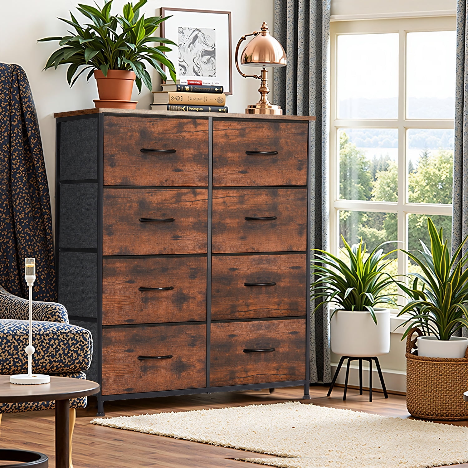 Simenmax 8 Drawer Dresser for Bedroom Fabric Dresser Chest of Closets Storage Units Organizer Tower Wooden Top Shelf for Bedroom, Hallway, Entryway, Closet,Brown