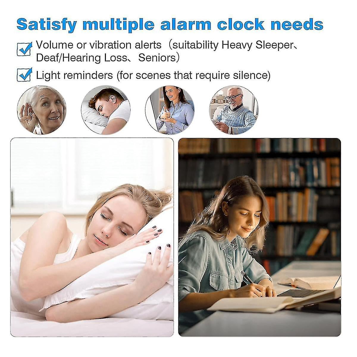 Loud Alarm Clock for Heavy Sleepers Adults,Dual Alarm Clock with Bed Shaker,for Bedrooms,6.5In Large Display with Dimmer-hhny