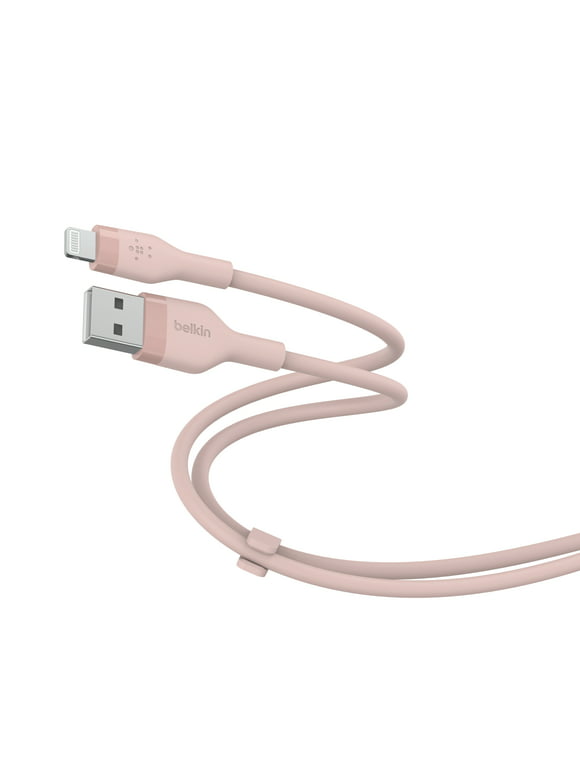 Belkin BoostCharge Flex Silicone USB-A to Lightning Cable, MFi Certified Charging Cable for iPhone 14, 13, 12, 11, iPad and More - Rose Gold, 5 feet