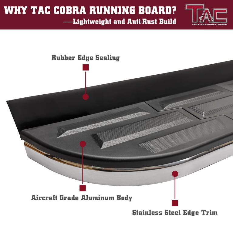 TAC Cobra Style Running Boards For 2014-2019 Toyota Highlander - Black Aluminum Off-Road Side Steps, Pair