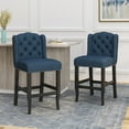 thumbnail image 2 of GDF Studio Vienna Contemporary Fabric Tufted Wingback 27 Inch Counter Stools, Set of 2, Navy Blue and Dark Brown, 2 of 9