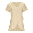thumbnail image 3 of Tsesme Women's V-Neck Eyelet Tops Fashion Irregular Ruffle Hem Short Sleeve Shirt Summer Casual Loose T-Shirts, 3 of 6