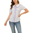 thumbnail image 5 of INSPIRE CHIC Women's Floral Blouse Peter Pan Collar Lace Trim Button Down Shirt White XS, 5 of 6