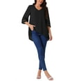 thumbnail image 2 of BLUSA MESH DE MANGA 3/4 CON V EN CUELLO Y MANGAS DE CAMPANA PARA MUJER INSPIRADA EN CHIC, TOPS ALTO-BAJO, HEM DESIGUAL, BLUSA CASUAL S NEGRO, 2 of 5