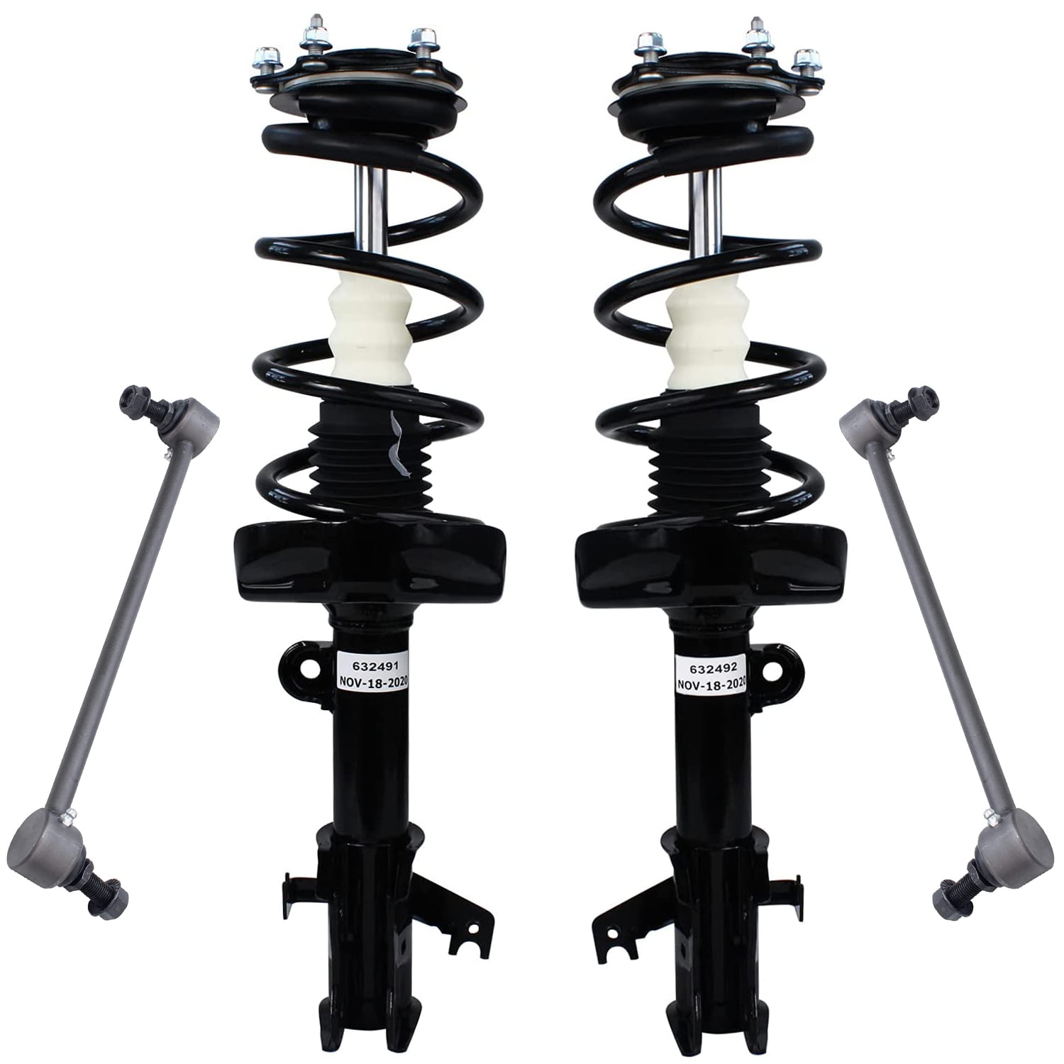 4PC Complete Front Strut & Coil Spring Assemblies w/Sway Bar Links for 2007-2011 Toyota Yaris and 2012 Yaris Sedan Detroit Axle 