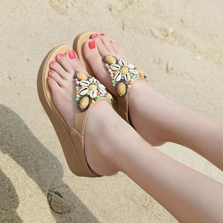 

Danhjin Women s Sandals Comfortable Flip Flops for Women with Arch Support Summer Casual Wedge Sandals Shoes Casual- Summer Savings Clearance