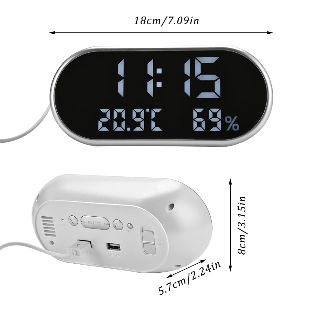 USB Creative LED Digital Alarm Clock Night Light Thermometer Hygrometer Calendar Display White