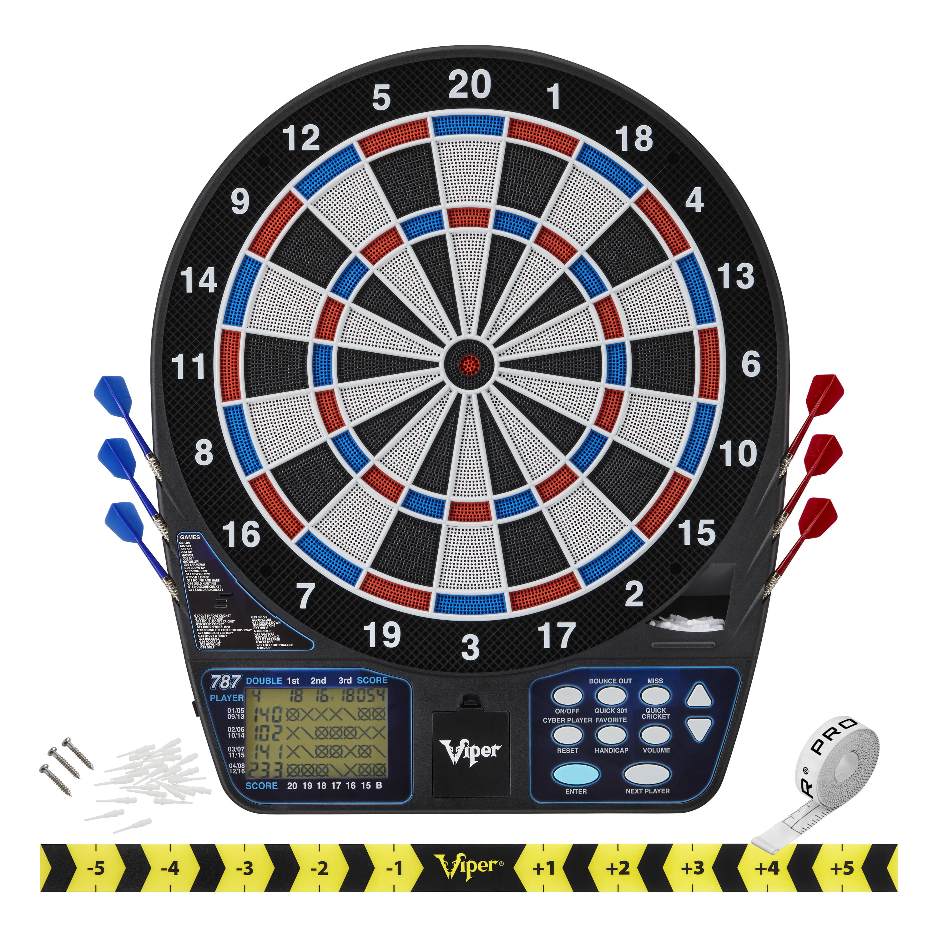 Viper 787 Electronic Dartboard, Black Magic 18g & Silver Thunder 18g Soft Tip Darts