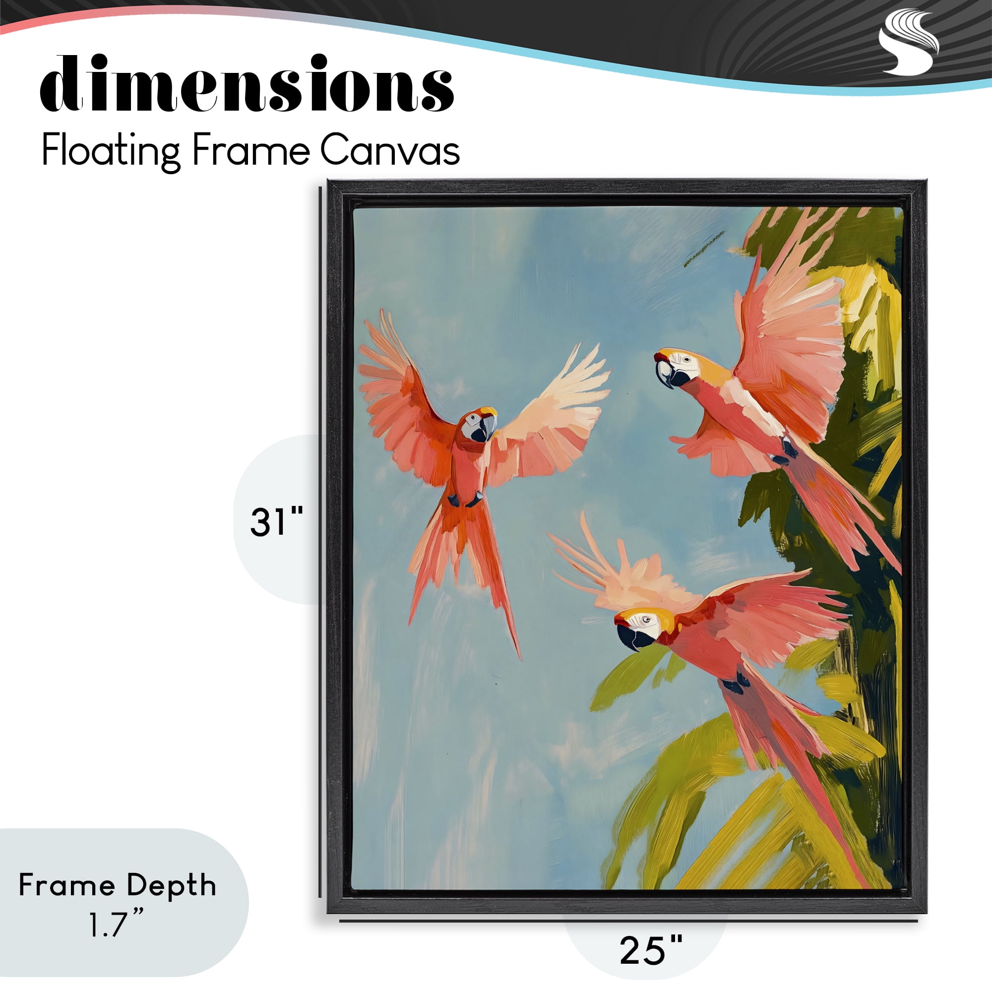 Stupell Industries Botanical Parrots in Flight Black Framed Floater Canvas Wall Art, design by The Prints Vibe