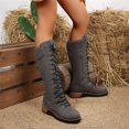 thumbnail image 3 of EKVAHL Women's Knee High Riding Boots, Lace‑Up Faux Suede Mid Height Tall Boots, Chunky Low Heel Outdoor Gathering Party Boots Gray, 3 of 6